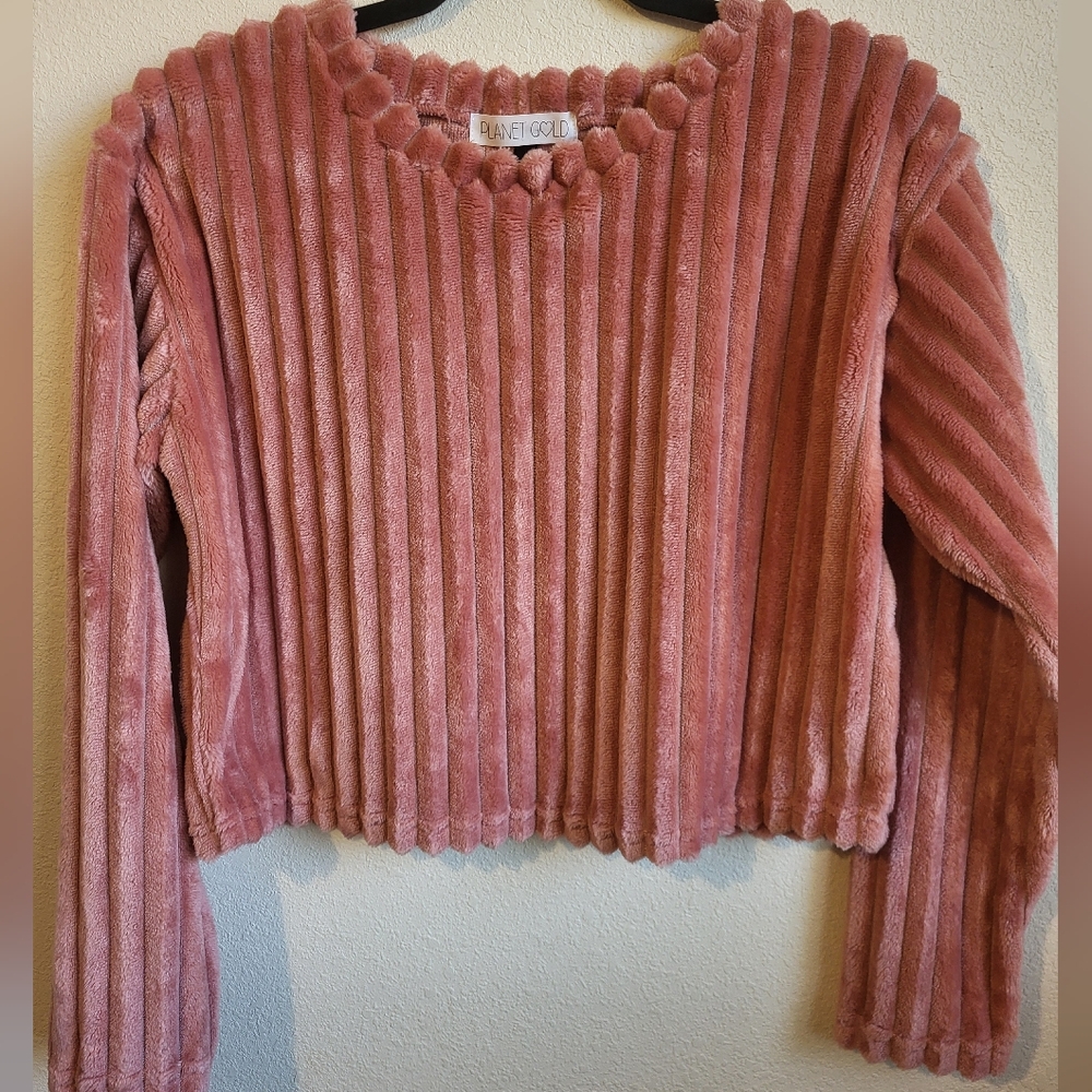 Planet Gold Soft Plus wide ribbed Blush, crop sweater. Oversized Small - Picture 13 of 14